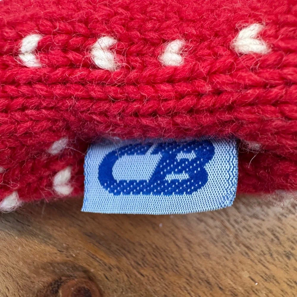 VTG CB Red 100% Wool Knit Hat Snowflake Heart Nordic Winter Toque Beanie